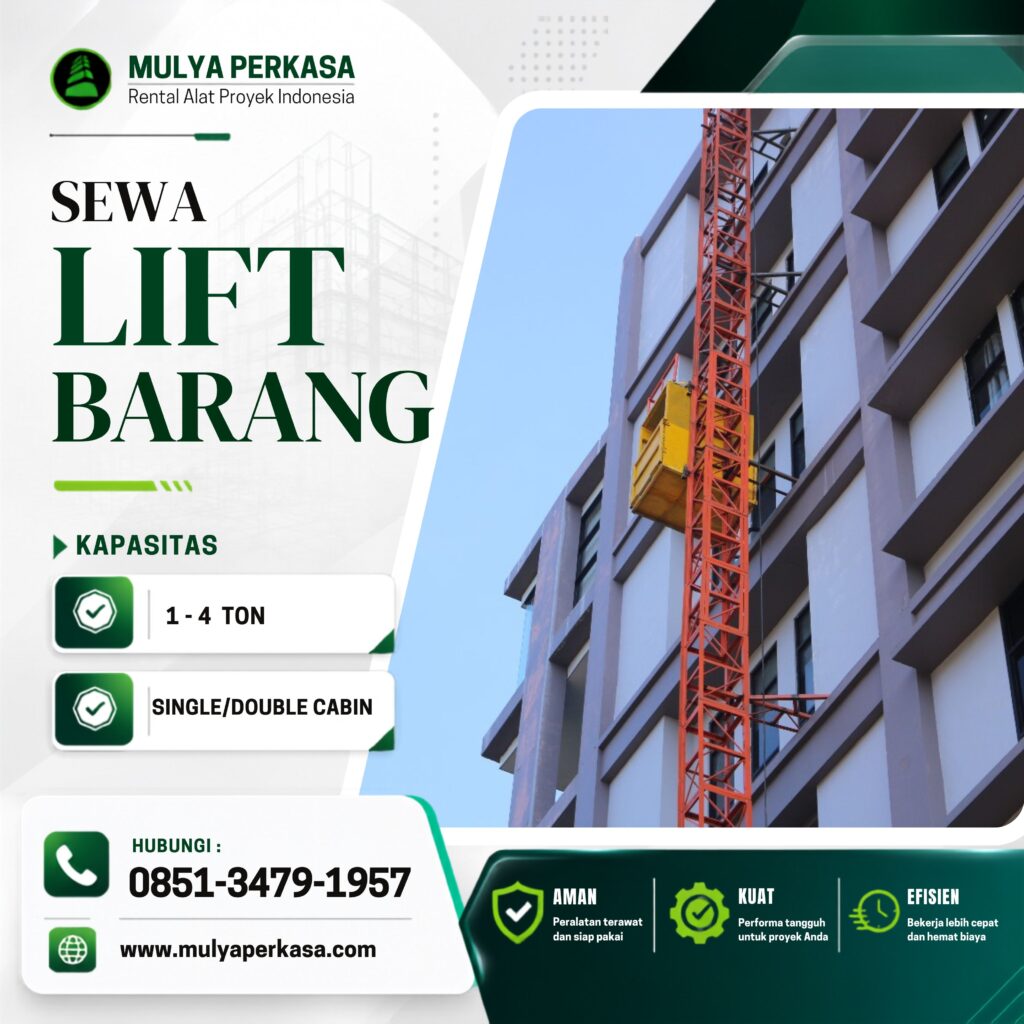 Lift barang Medan untuk pengangkutan material konstruksi.