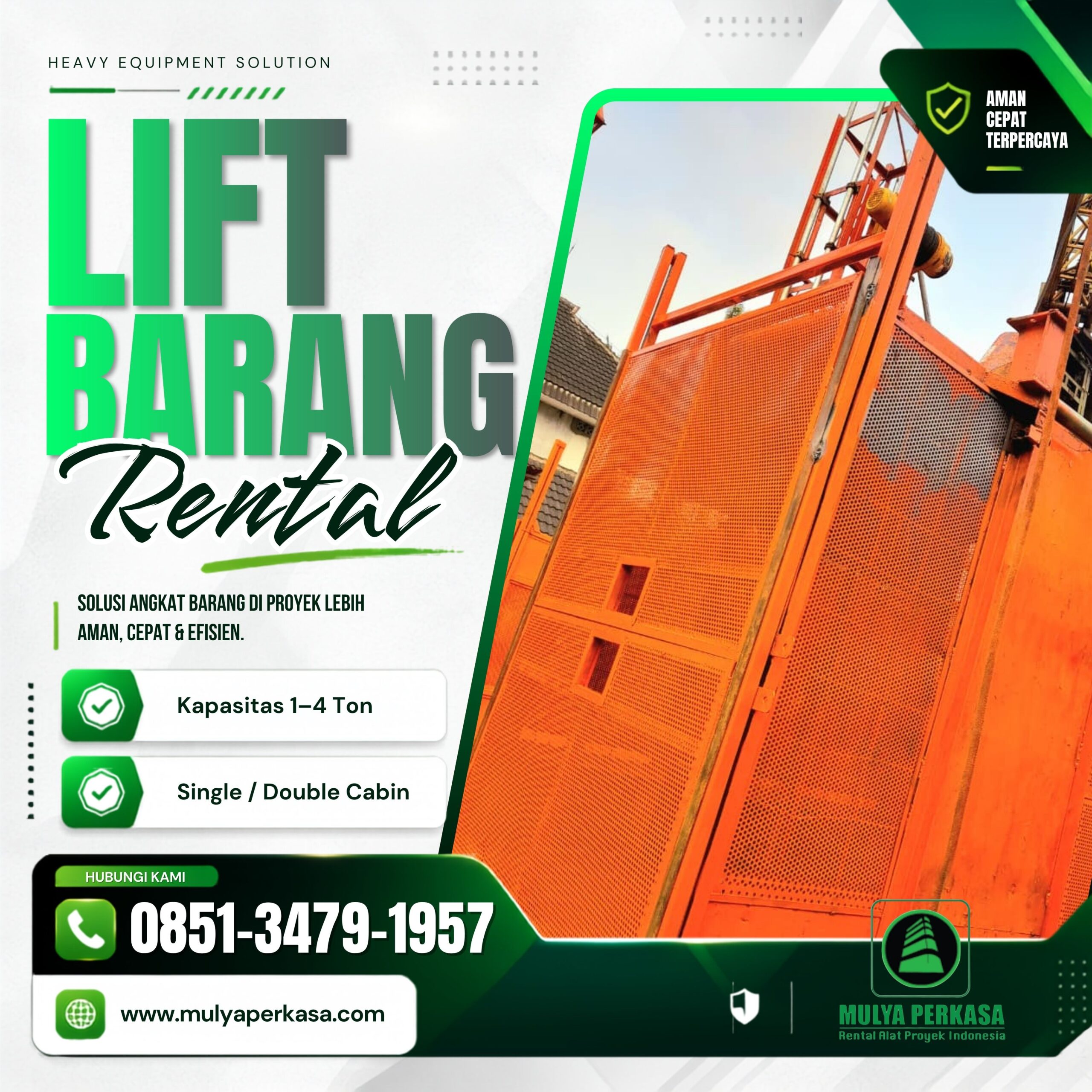 Sewa lift barang Cirebon untuk pengangkutan material
