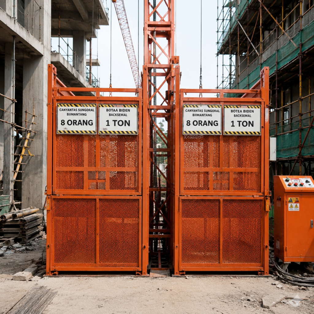 Lift barang double cabin Bogor untuk proyek bertingkat.