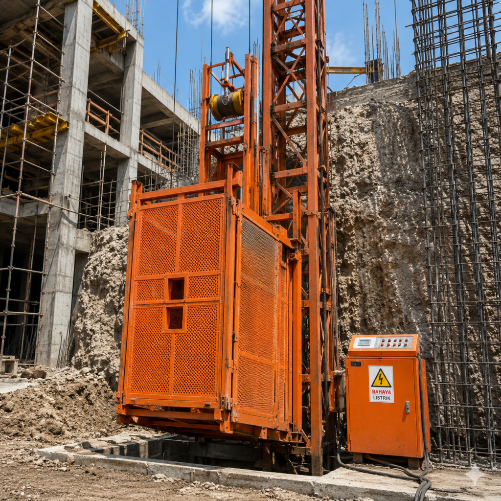 Jasa sewa lift barang Bogor kapasitas 1–4 ton.