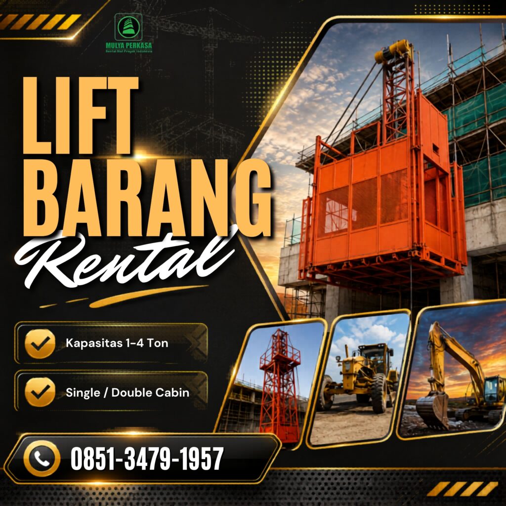 Jasa sewa lift barang Surabaya untuk pemindahan material proyek secara aman.