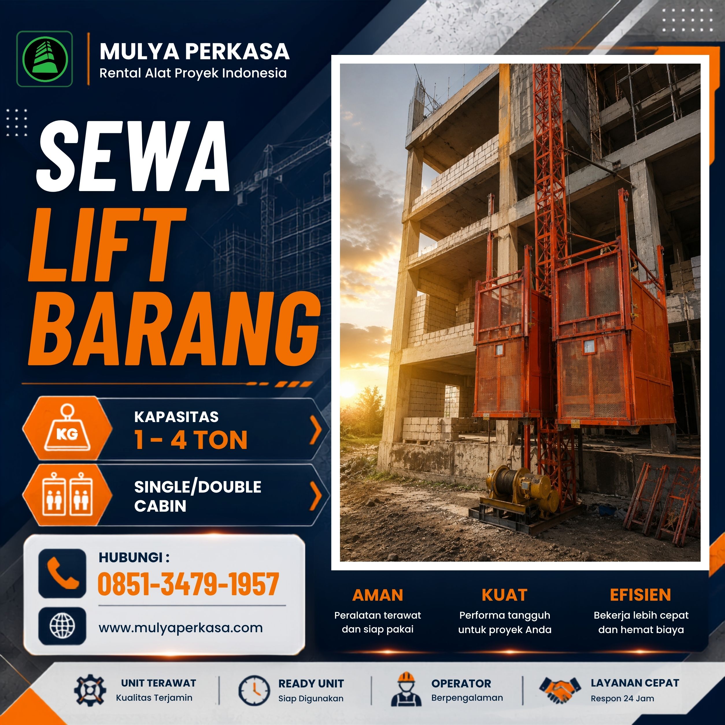 Jasa sewa lift barang Surabaya untuk mempercepat distribusi material proyek
