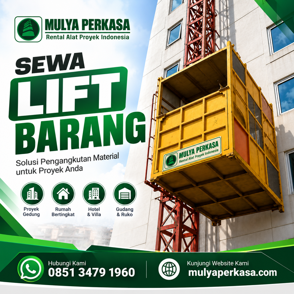 Sewa lift barang Pandeglang Banten untuk proyek konstruksi